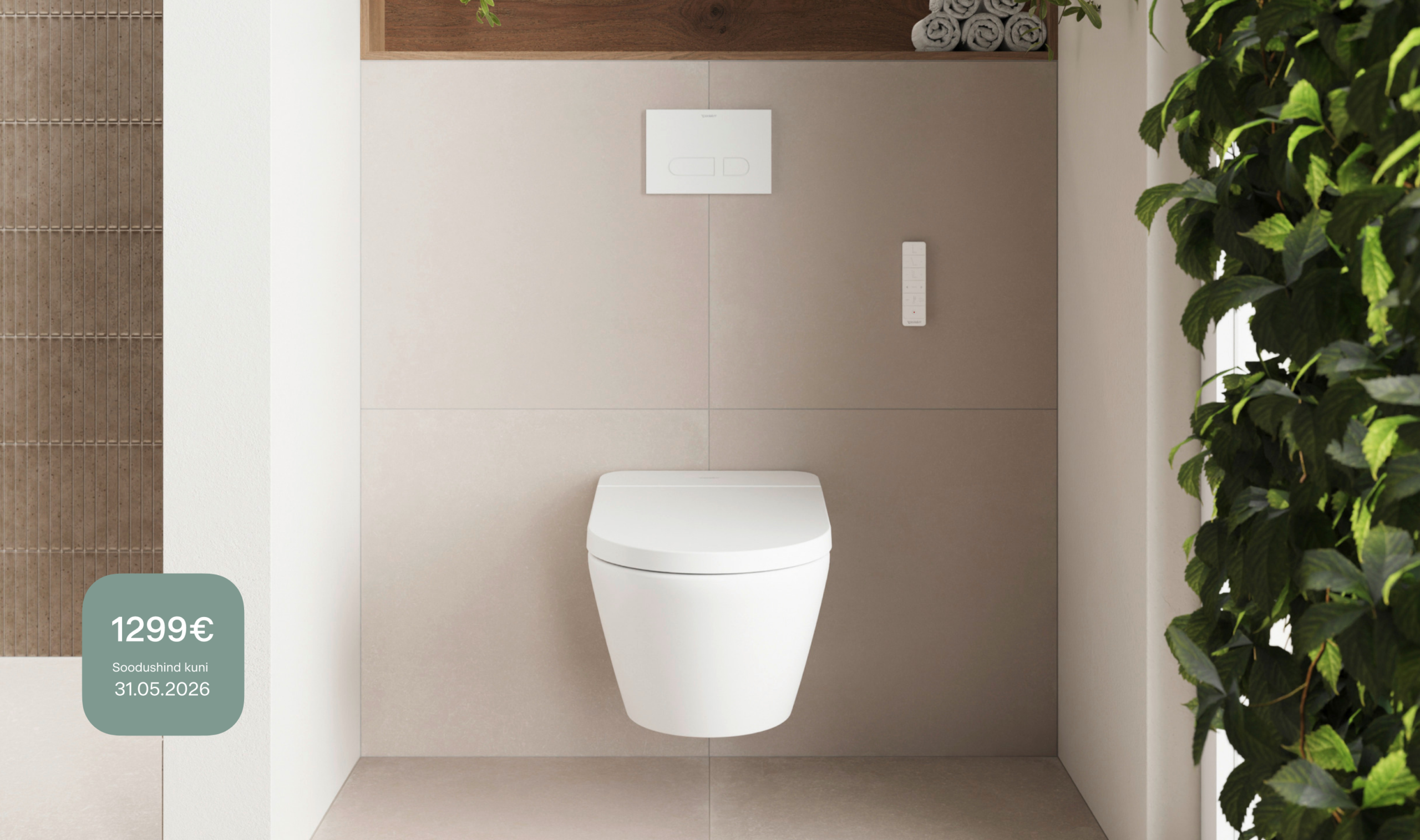 Duravit SensoWash® SensoWash® D-NEO – parima hinna ja kvaliteedi suhtega nutitualett Eesti turul. Prill-laua soojendus, WC-dušš ja öövalgusti on ühendatud ajatu